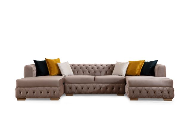 Matilda Stone Velvet Double Chaise Sectional