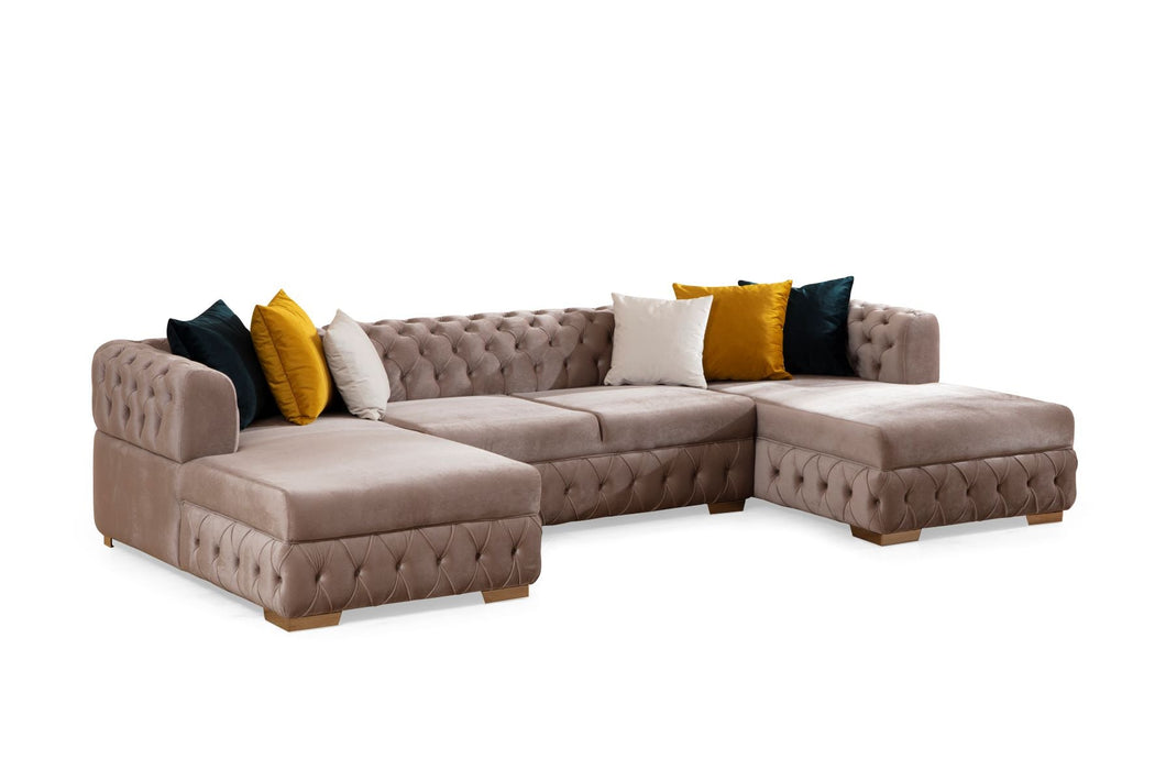 Matilda Stone Velvet Double Chaise Sectional