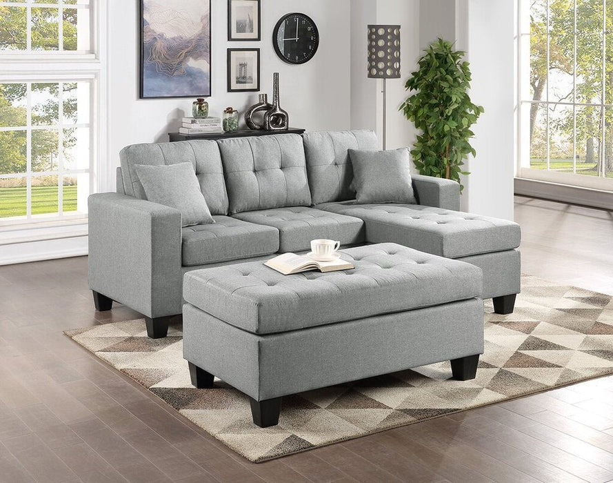 Naomi Light Gray Linen Sectional with Ottoman