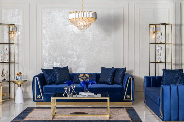 Olympia Navy Velvet Living Room Set