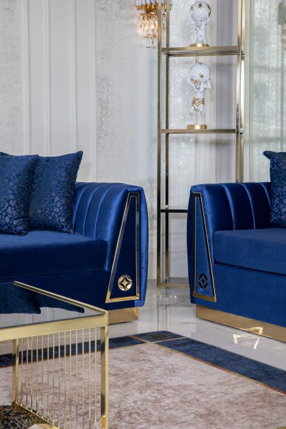 Olympia Navy Velvet Living Room Set