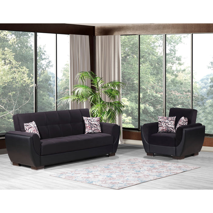 Air Armada Living Room Set Microfiber Black/Black 106 3Pc