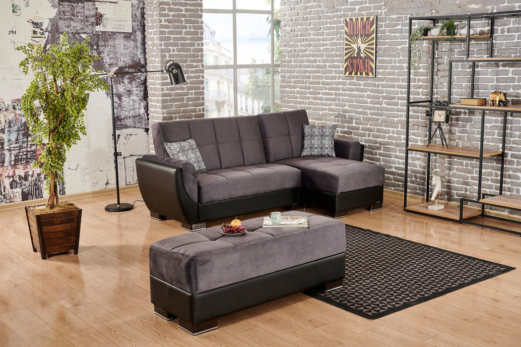 Armada Air Lounge Microfiber Gray/Black Pu Sectional + Ottoman #102