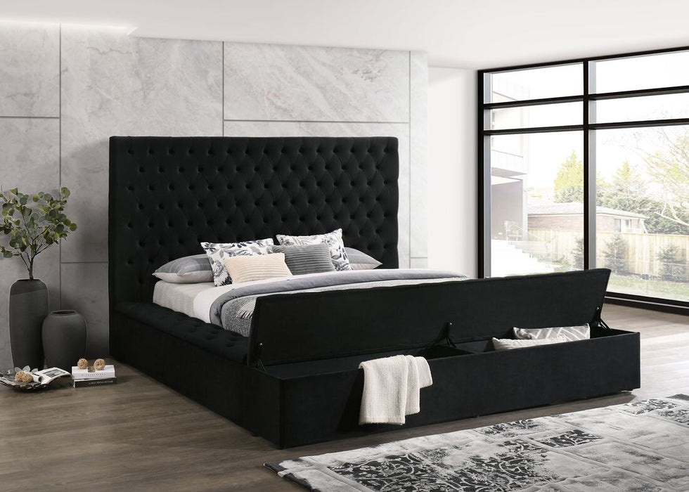 Paris Black Velvet Queen Storage Platform Bed