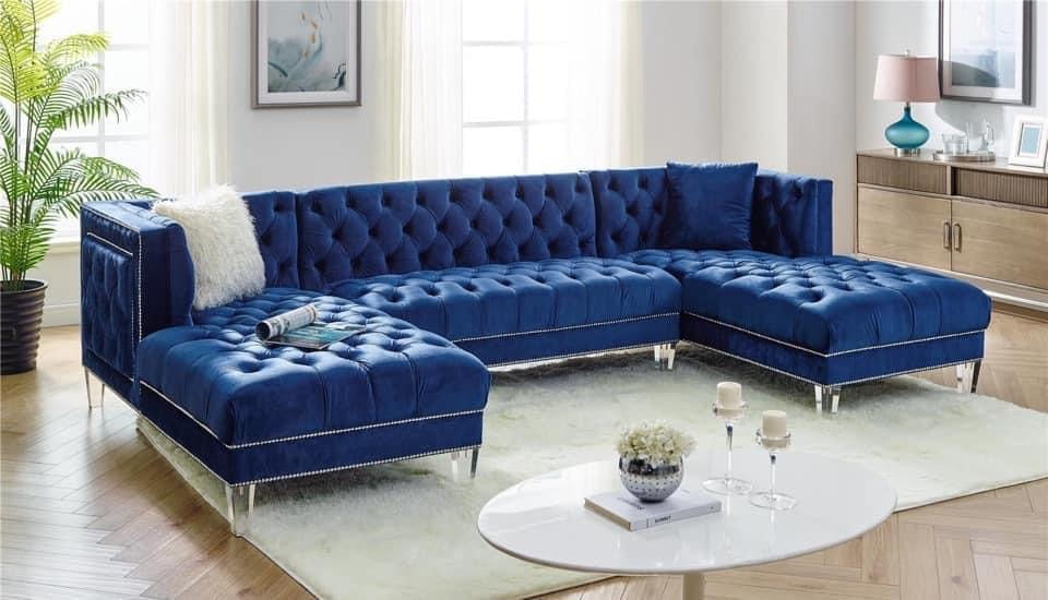 Prada Blue Velvet Double Chaise Sectional