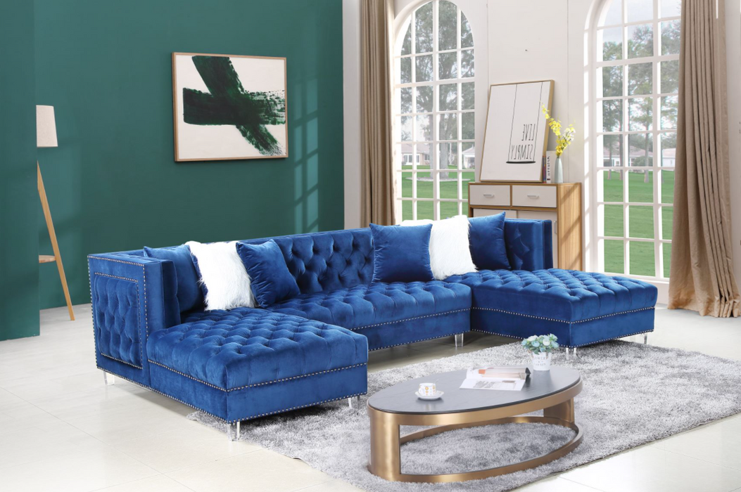 Prada Blue Velvet Double Chaise Sectional