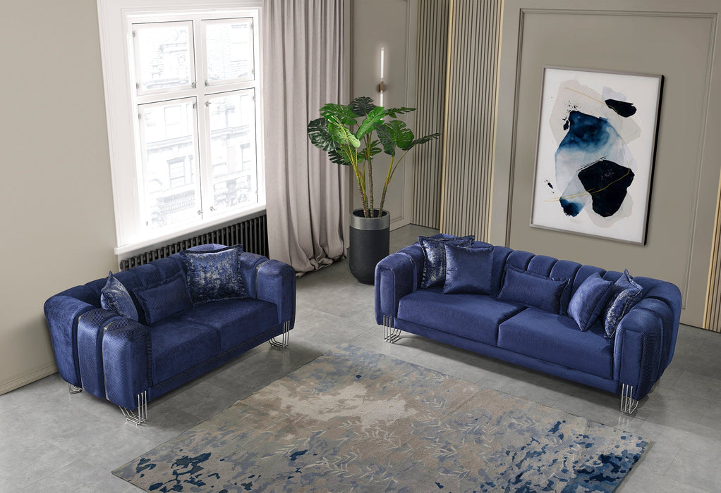 Santana Navy Velvet Living Room Set