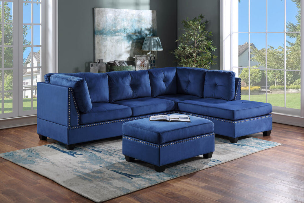 Sienna Blue Velvet Sectional with Ottoman