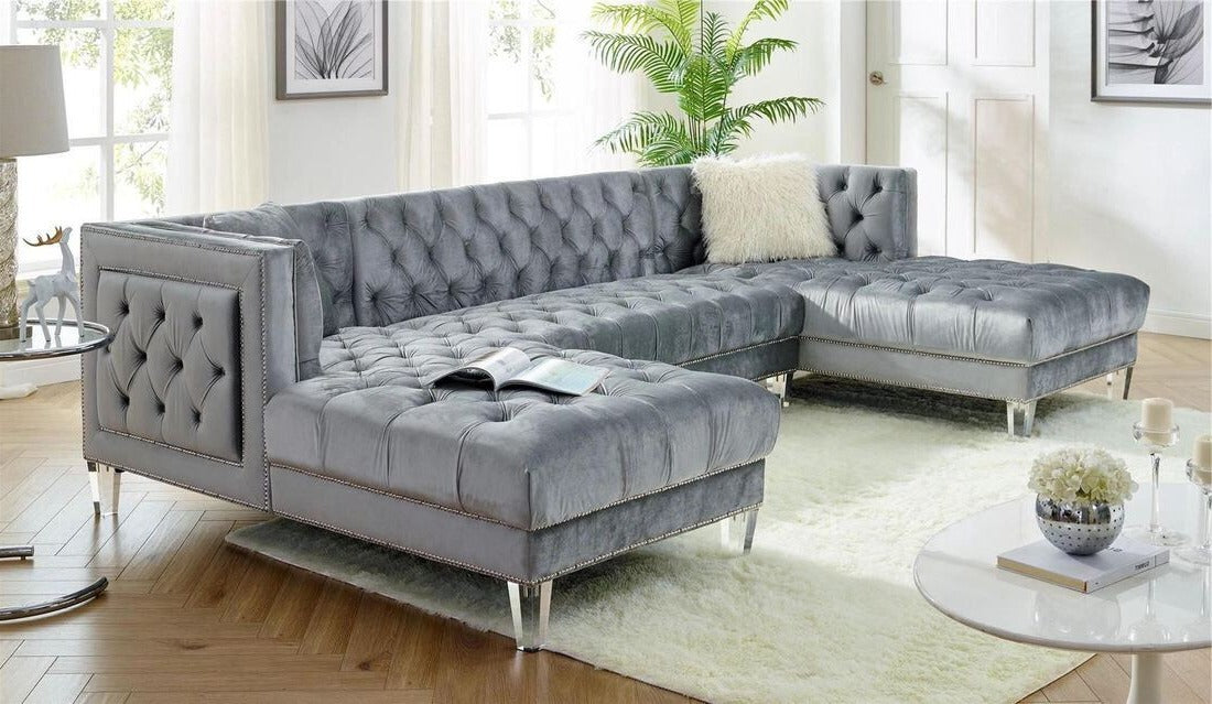 Prada Gray Velvet Double Chaise Sectional