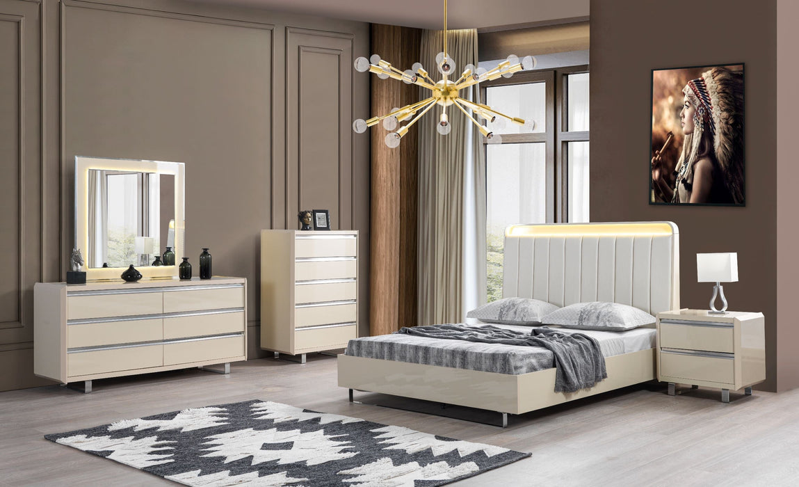 Viola Cream High Gloss Lacquer 4-Piece Queen Bedroom Set