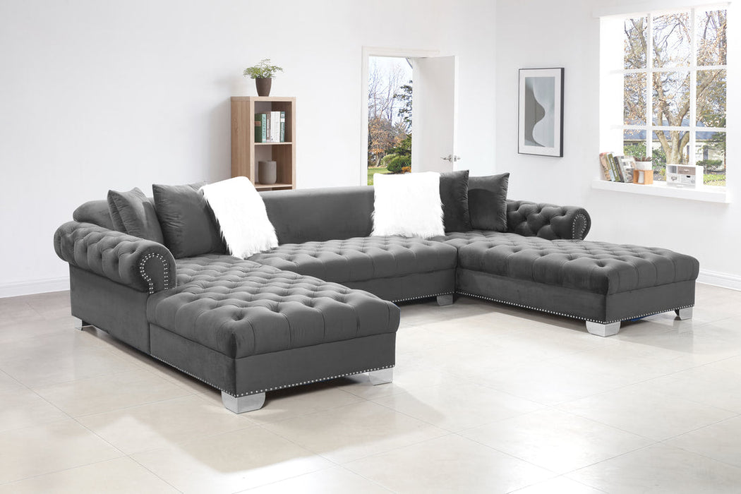 XL London Gray Velvet Double Chaise Sectional